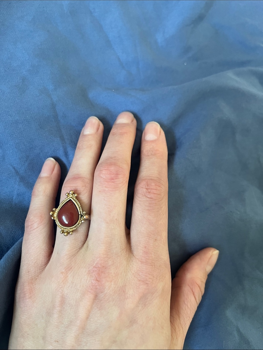 Gold Teardrop Ring with Red Stone - Women's Fashion Ring